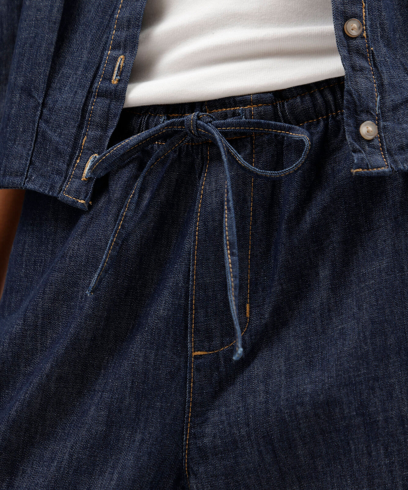 calça estilo pijama feminina jeans cós elástico azul