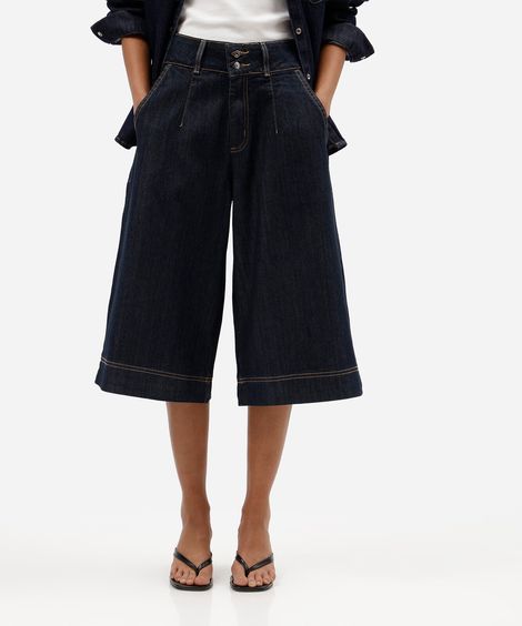 bermuda maxi jorts feminina jeans cintura alta azul