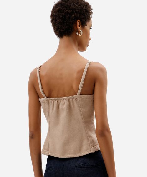 blusa alça fina feminina de sarja texturizada bege