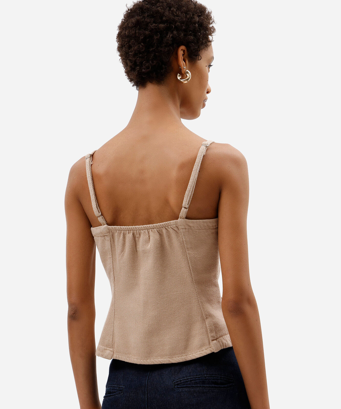 blusa alça fina feminina de sarja texturizada bege