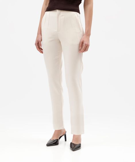 calça de alfaiataria reta feminina com pences off white
