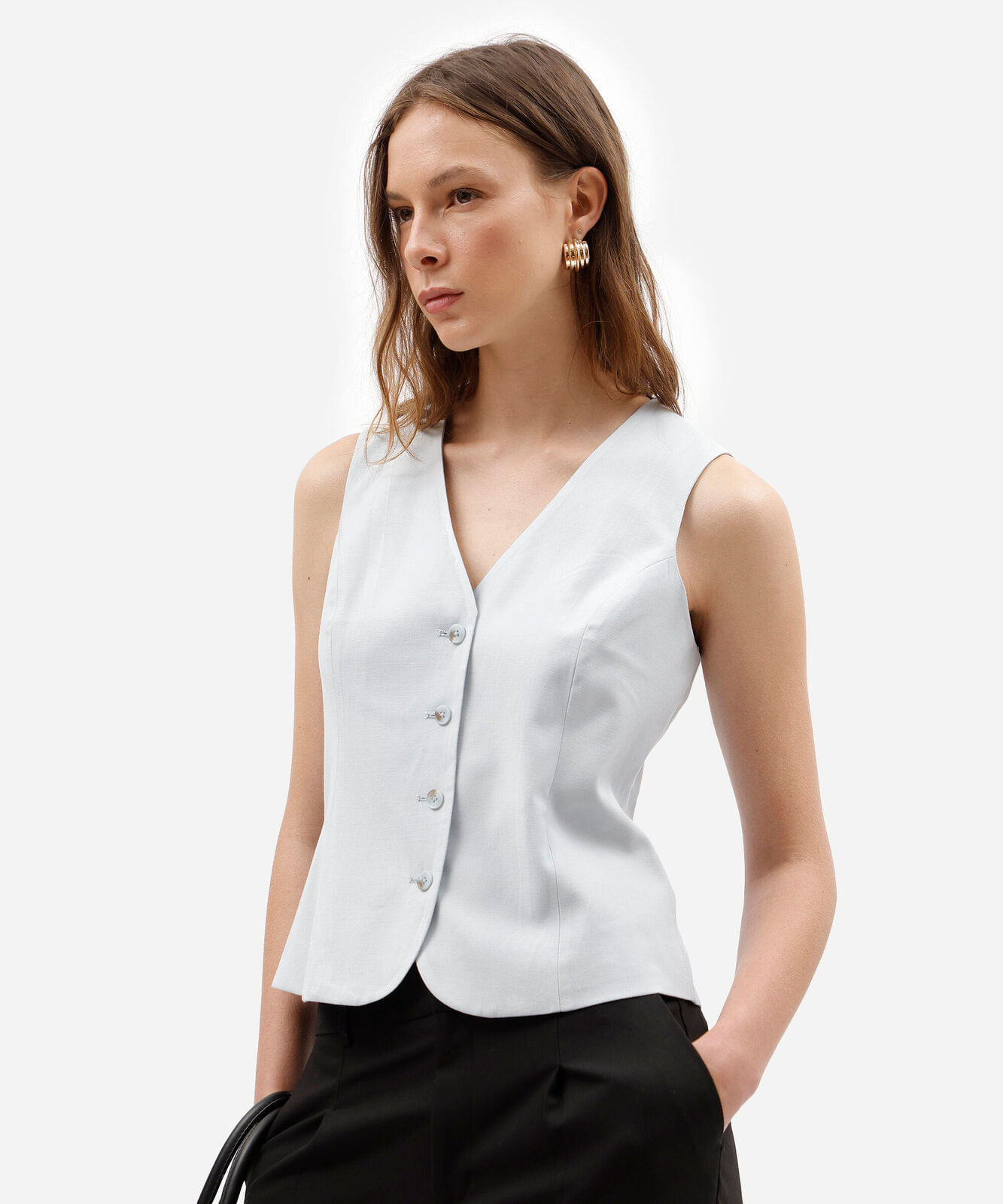 colete de alfaiataria feminino com viscose decote v azul