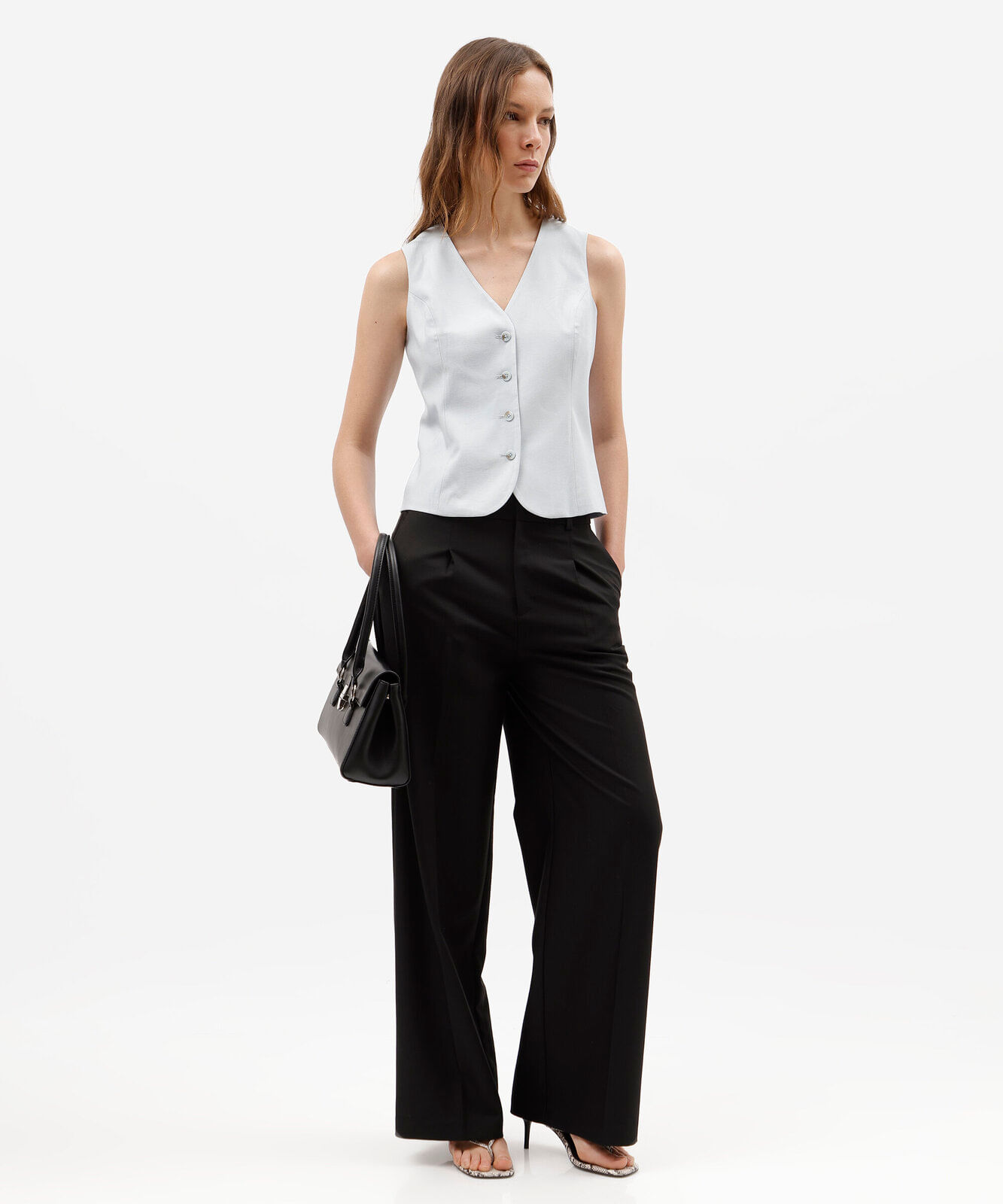 colete de alfaiataria feminino com viscose decote v azul