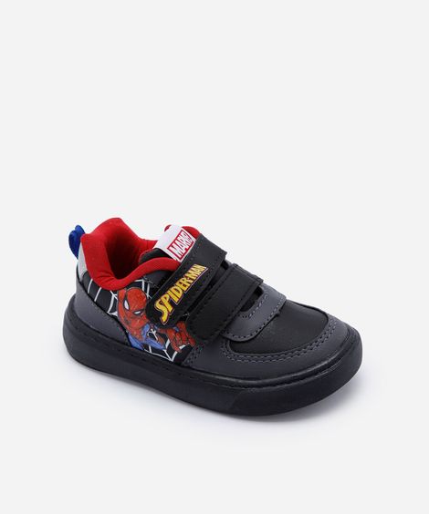 tênis infantil com velcro homem aranha preto