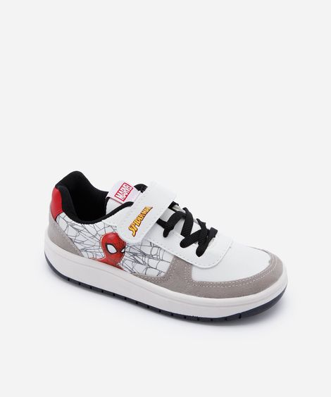 tênis casual infantil com recortes e velcro homem aranha branco