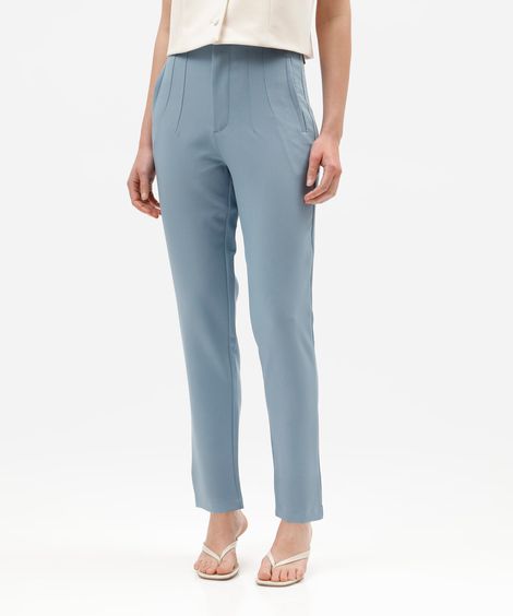 calça de alfaiataria reta feminina com pences azul