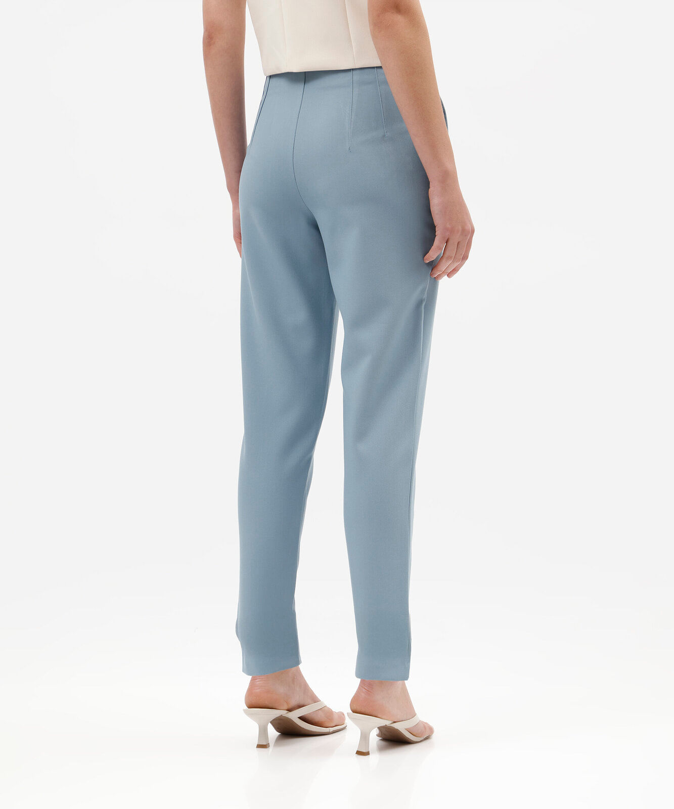 calça de alfaiataria reta feminina com pences azul