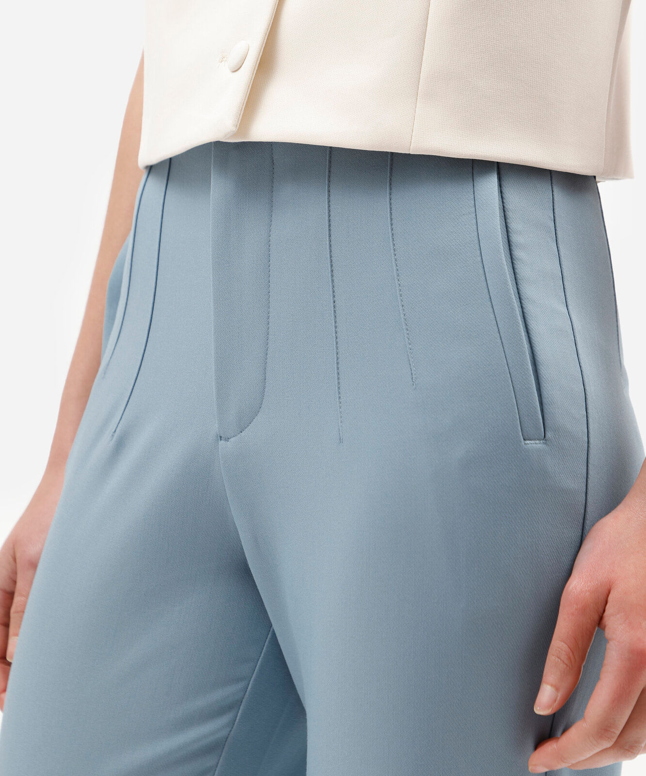 calça de alfaiataria reta feminina com pences azul