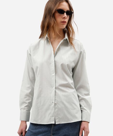 camisa oversized feminina listrada verde