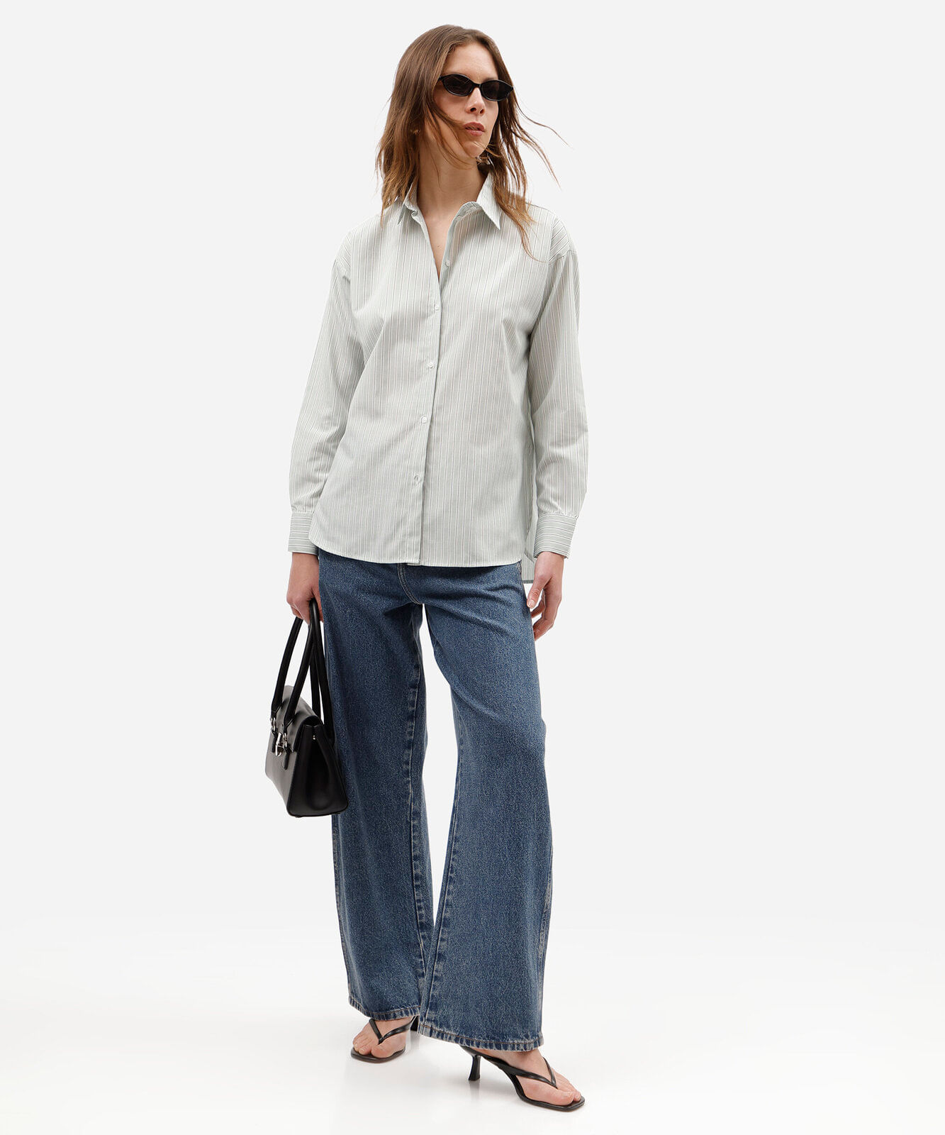 camisa oversized feminina listrada verde