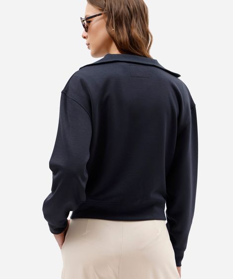 blusão feminino de moletom gola alta com zíper azul