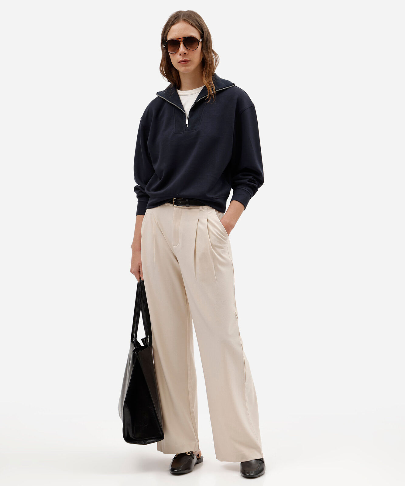 blusão feminino de moletom gola alta com zíper azul