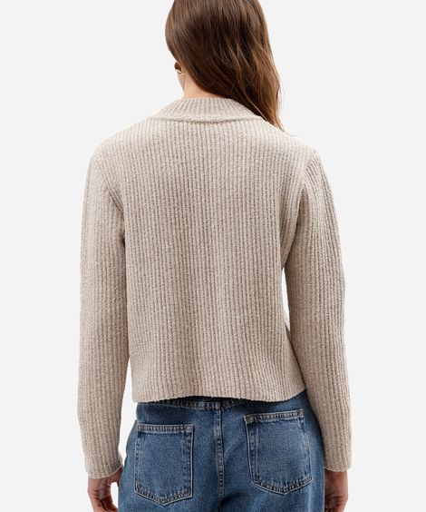 casaco feminino de tricot gola alta canelado bege