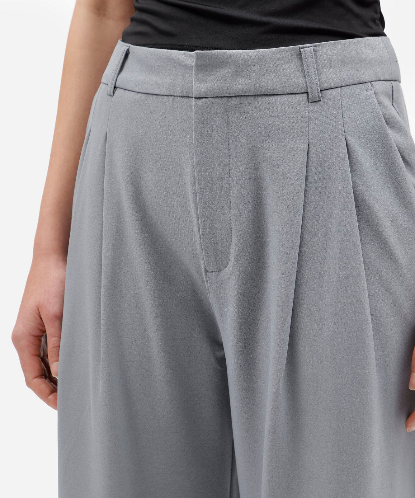 calça de alfaiataria wide leg feminina com pregas cinza