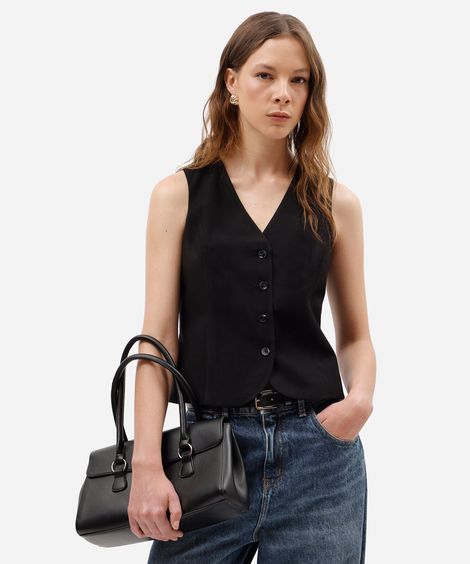colete de alfaiataria feminino com viscose decote v preto