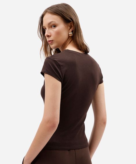 blusa básica feminina de algodão marrom