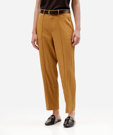calça barrel de alfaiataria feminina com viscose e cinto amarela