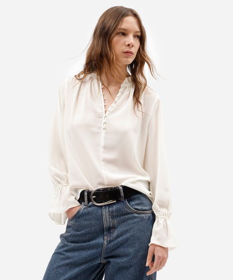 bata feminina com babado texturizada off white