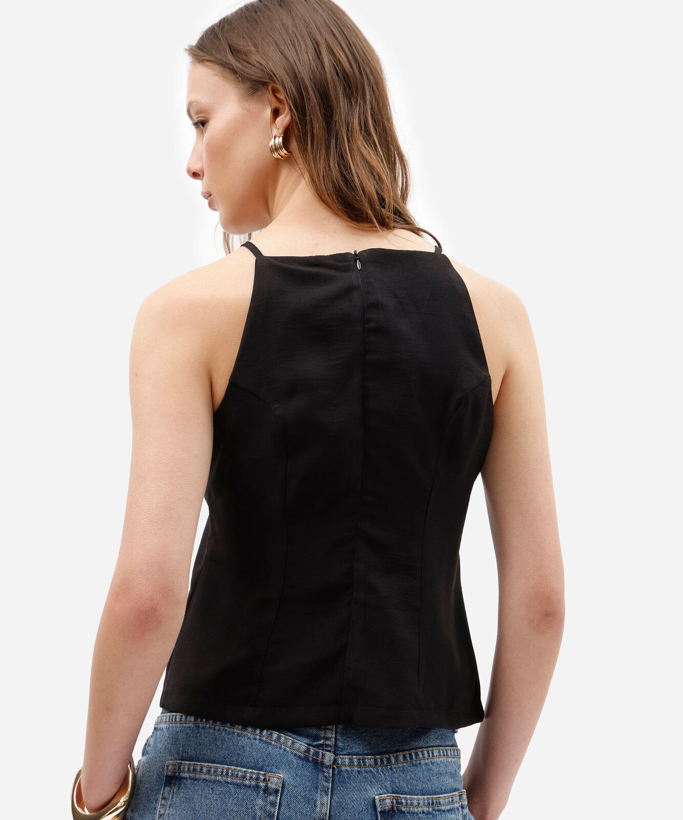 blusa alça fina feminina com viscose halterneck preta