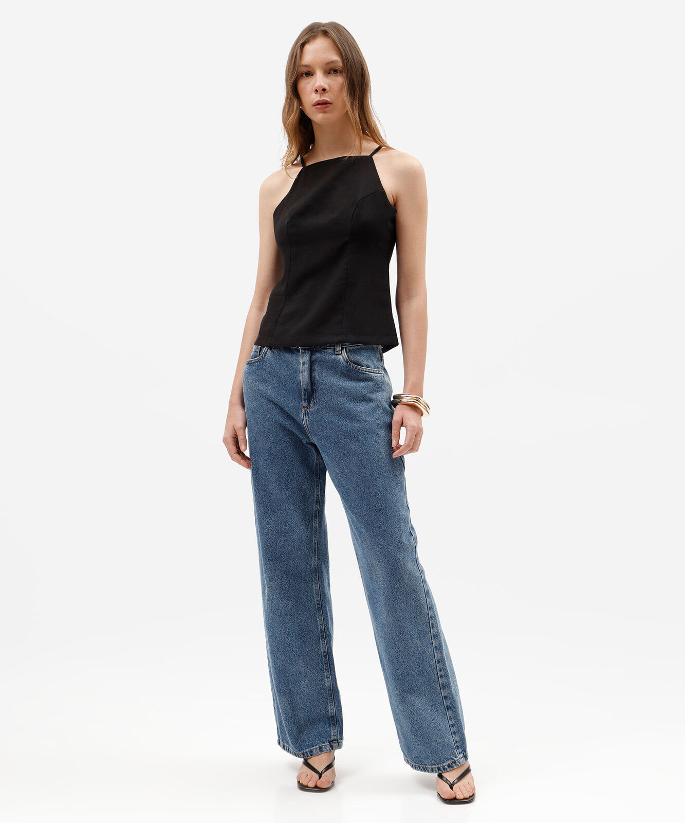 blusa alça fina feminina com viscose halterneck preta