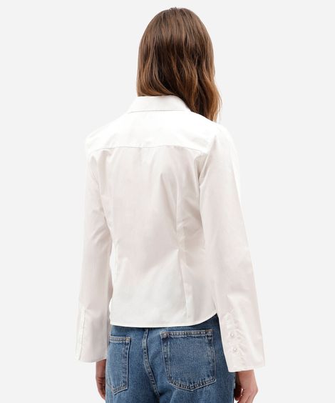 camisa acinturada feminina de algodão manga longa off white