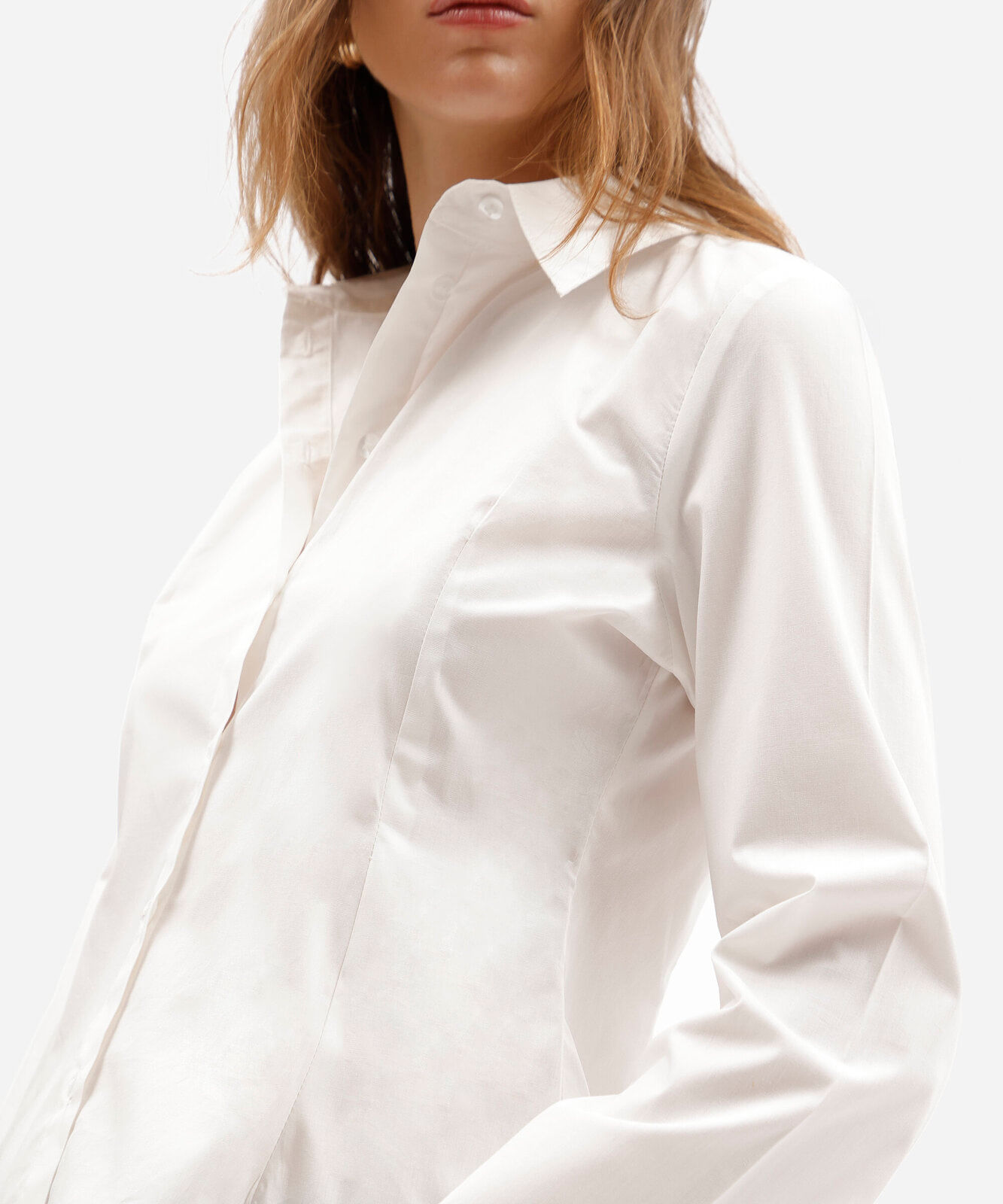 camisa acinturada feminina de algodão manga longa off white