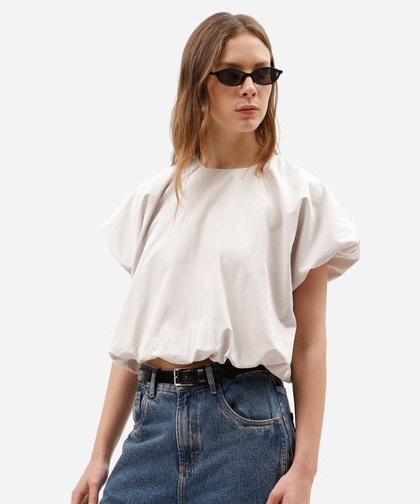 blusa balonê feminina com poliamida manga curta bege