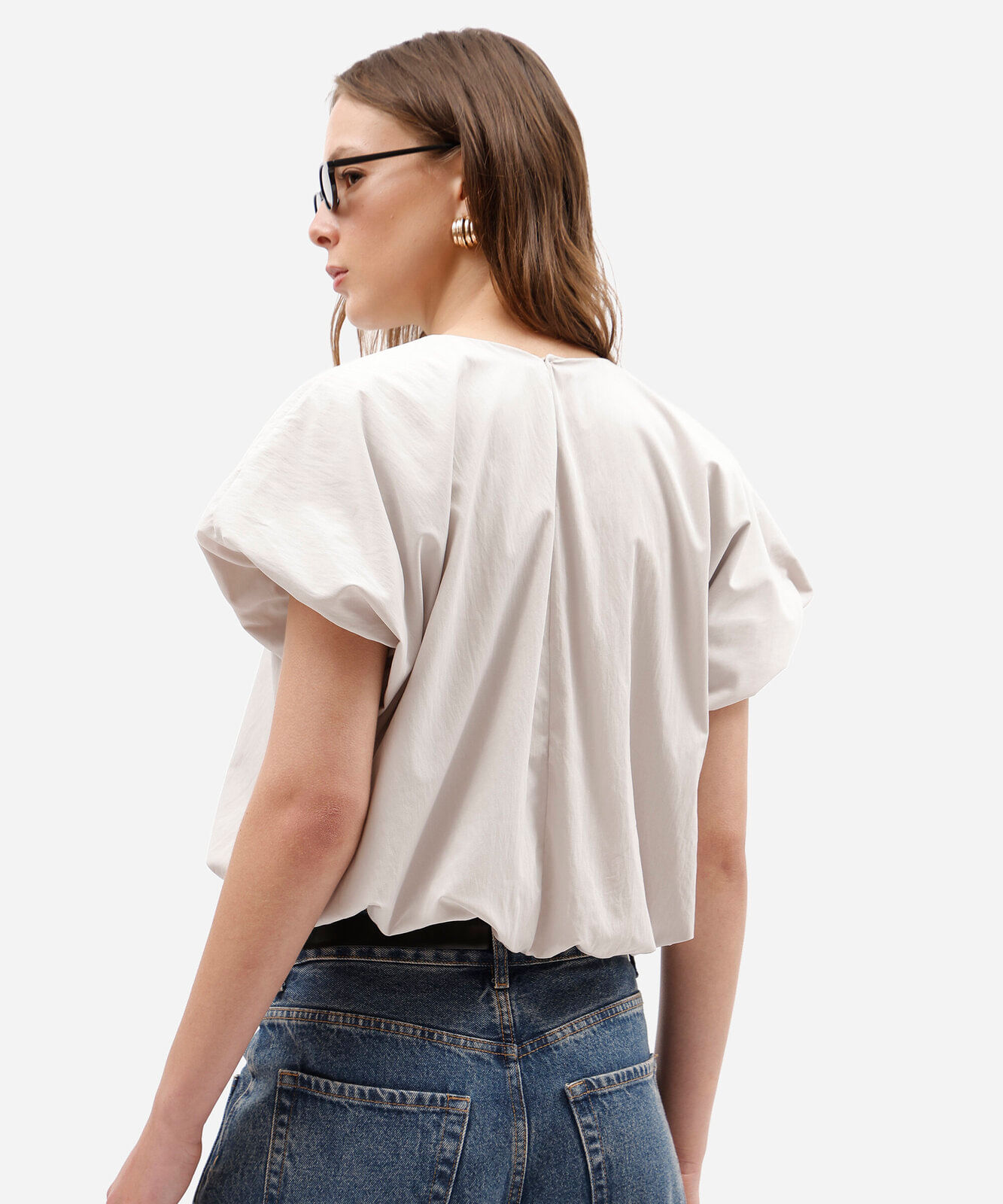 blusa balonê feminina com poliamida manga curta bege