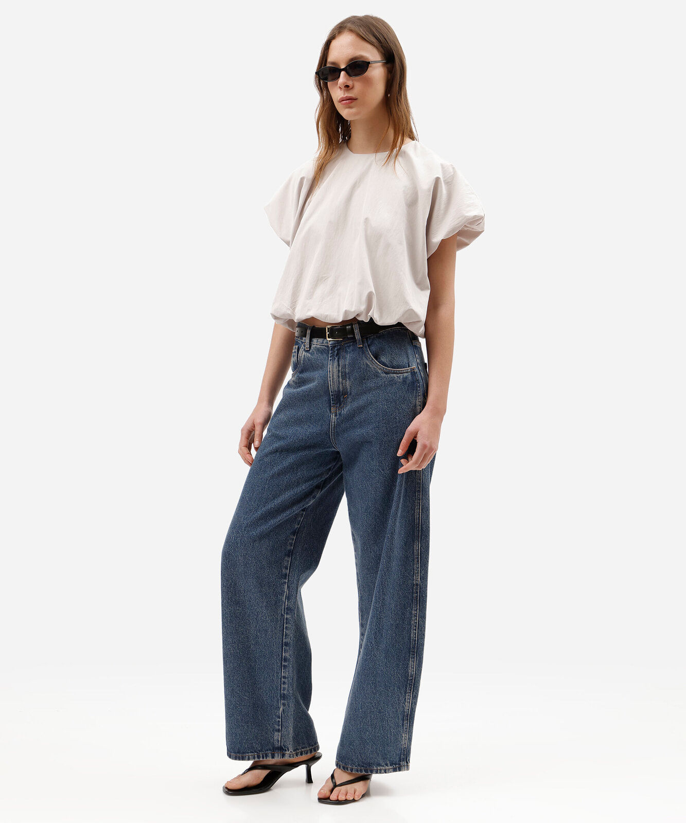 blusa balonê feminina com poliamida manga curta bege
