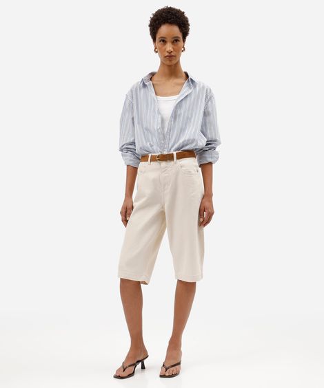bermuda jorts feminina de sarja com cinto cintura alta bege