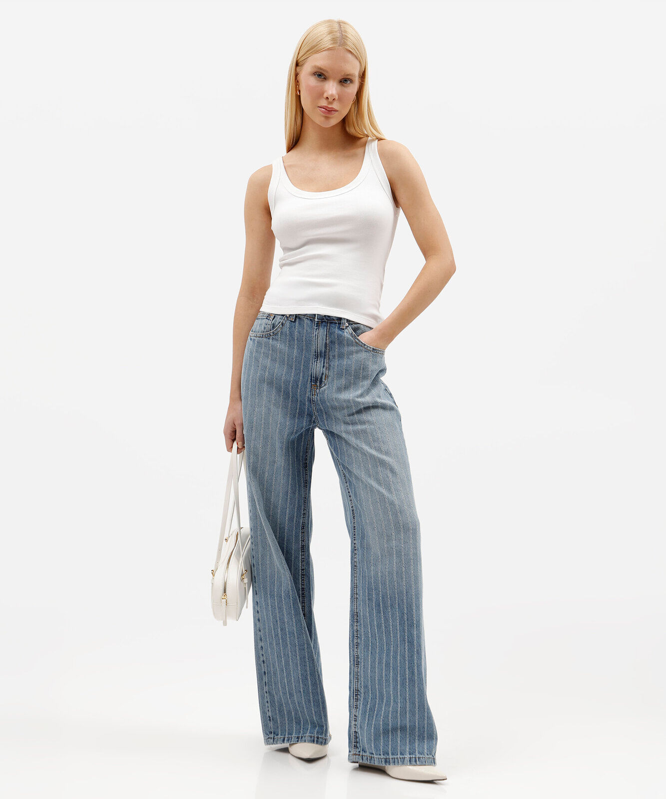 regata feminina de algodão canelada off white