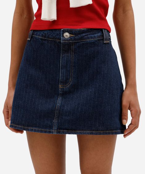 short saia feminino jeans cintura média texturizado azul