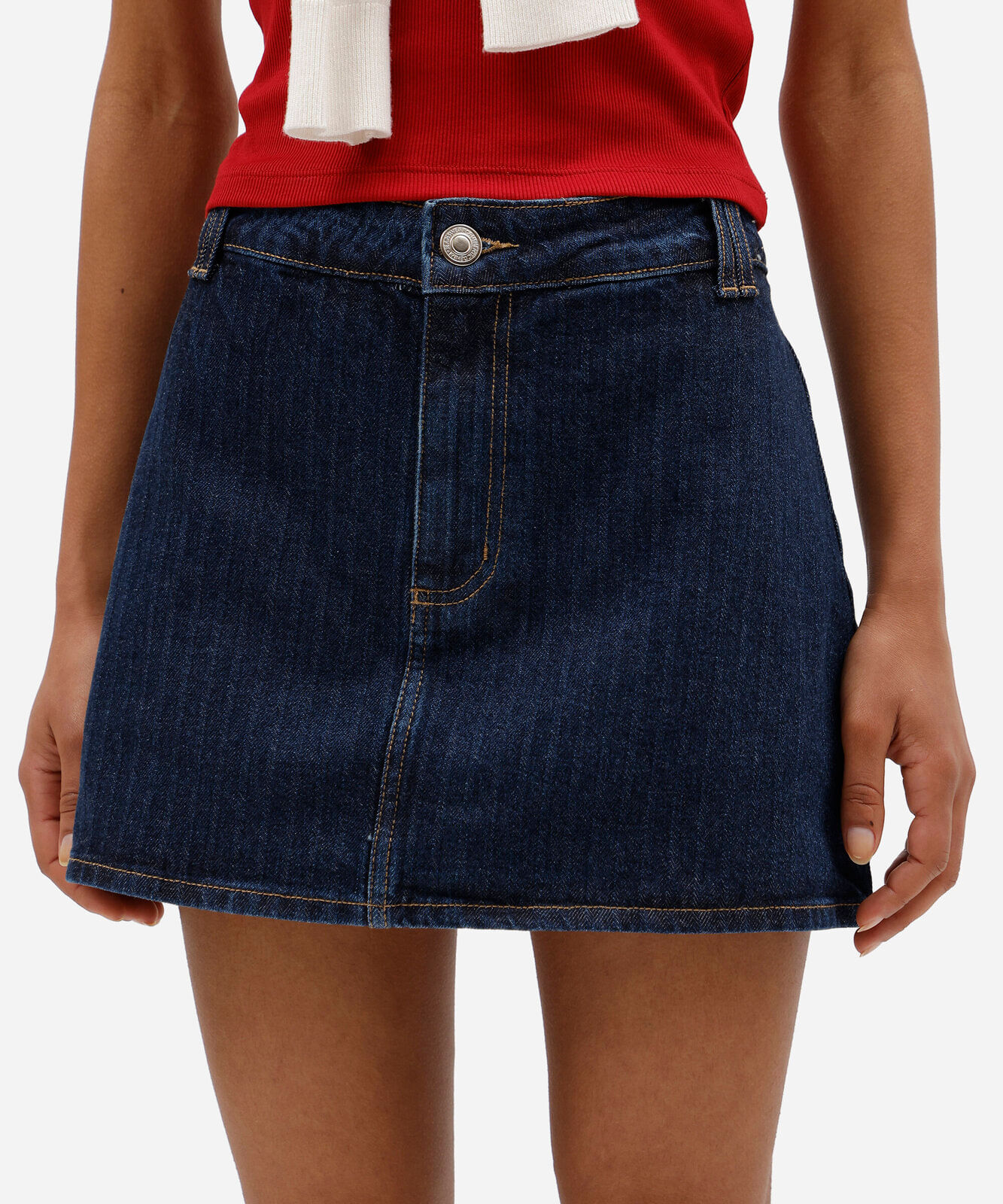 short saia feminino jeans cintura média texturizado azul
