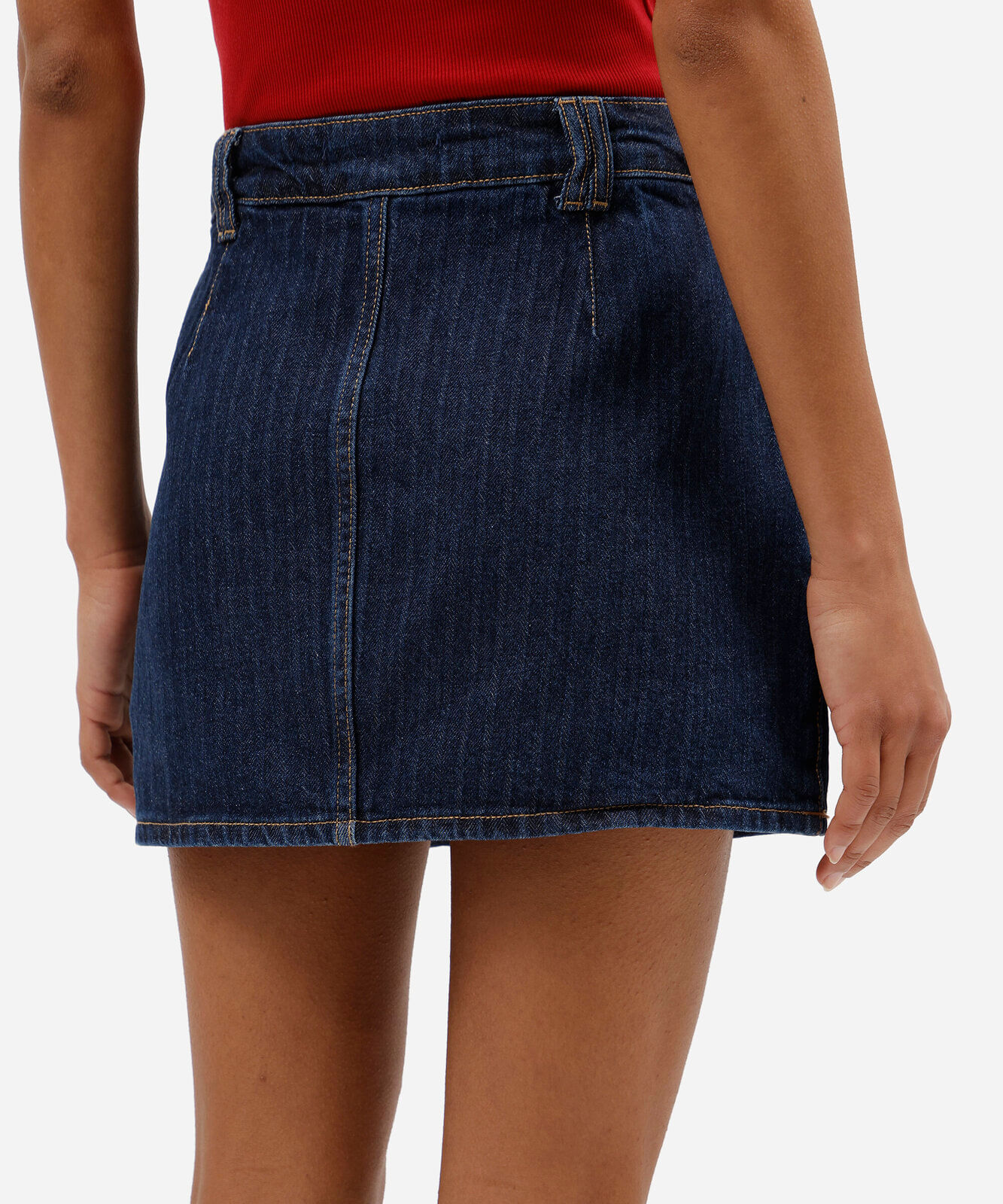 short saia feminino jeans cintura média texturizado azul