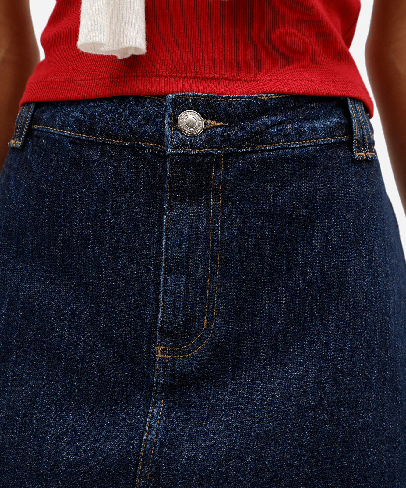 short saia feminino jeans cintura média texturizado azul