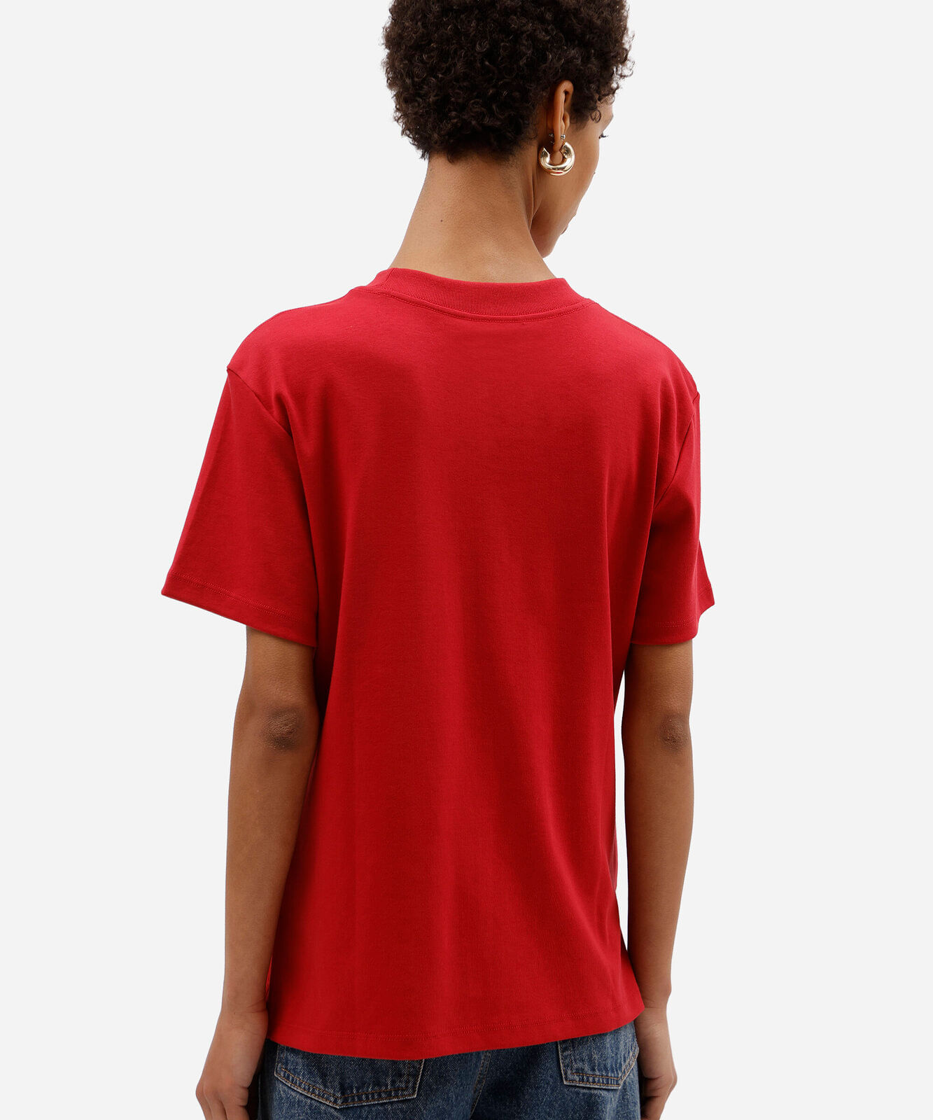 camiseta básica feminina de algodão peruano oversized com fendas vermelha