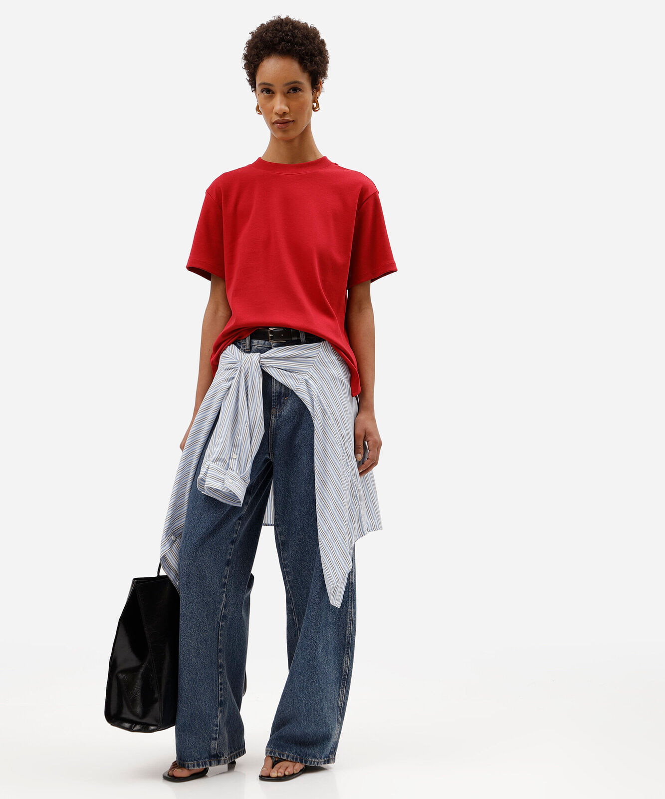 camiseta básica feminina de algodão peruano oversized com fendas vermelha