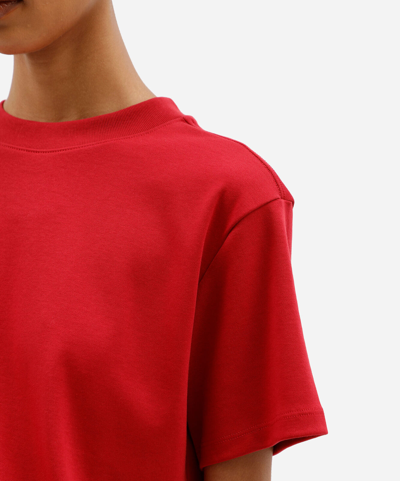 camiseta básica feminina de algodão peruano oversized com fendas vermelha
