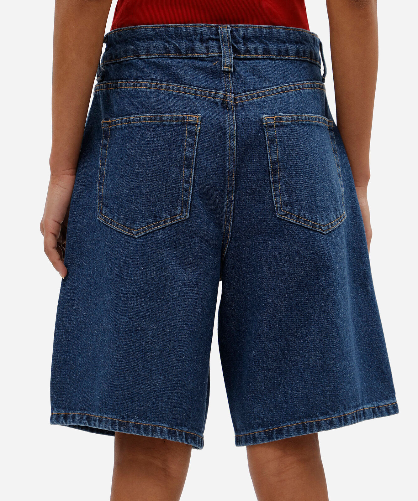 bermuda reta feminina jeans cintura média azul