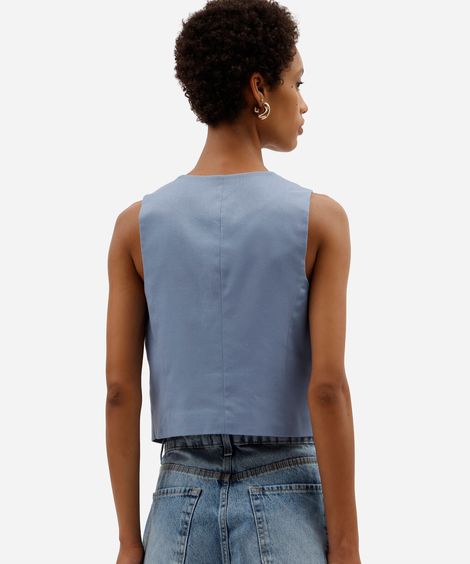 colete de alfaiataria feminino com linho azul