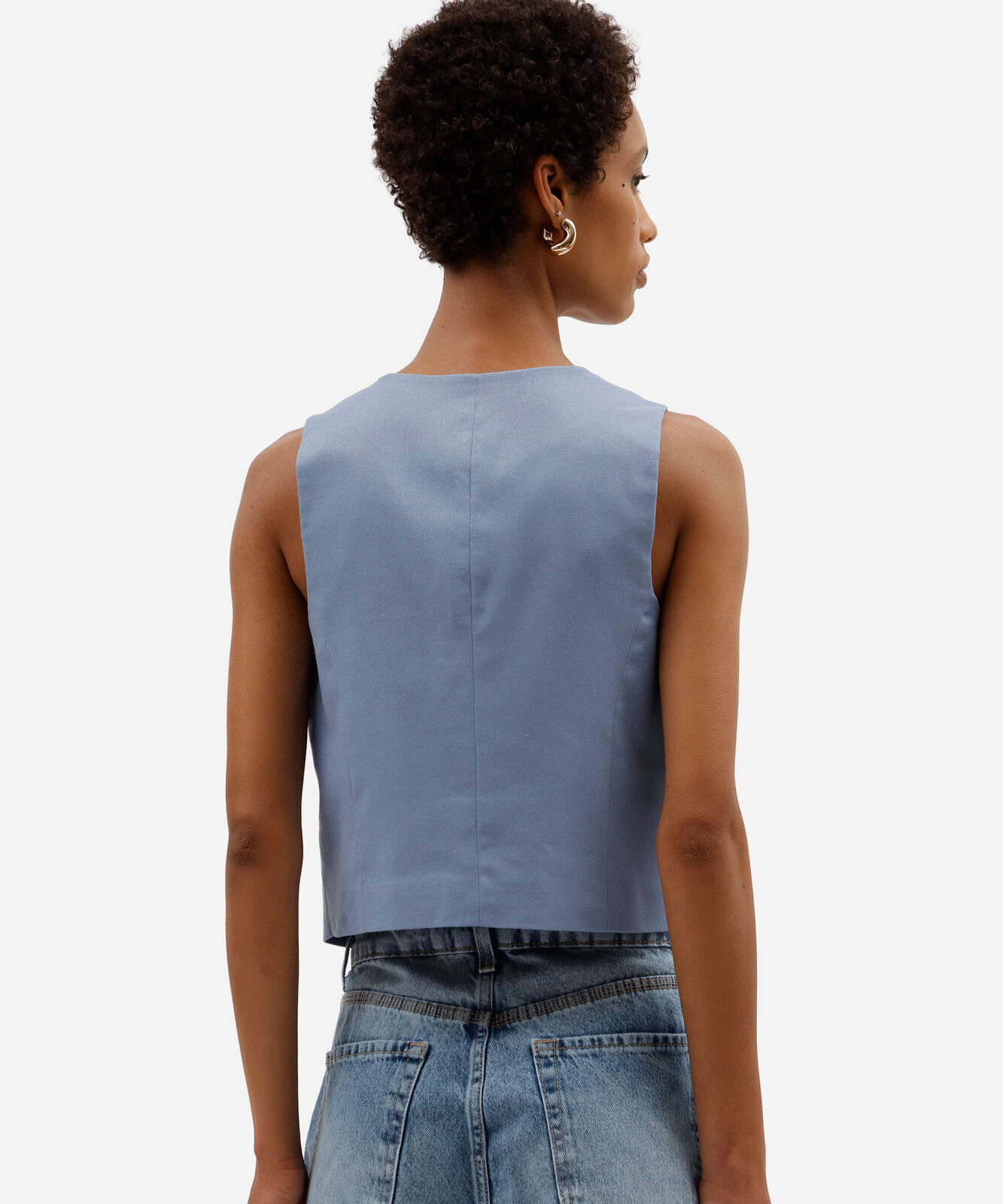 colete de alfaiataria feminino com linho azul