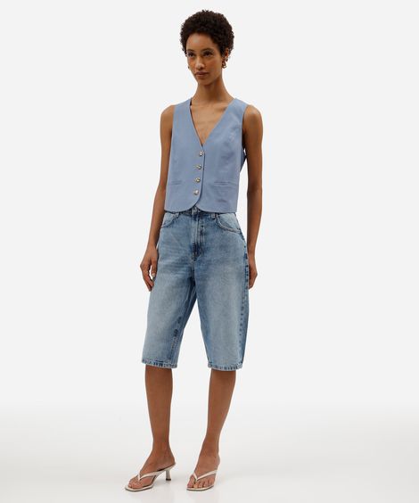 bermuda jorts feminina jeans cintura alta azul