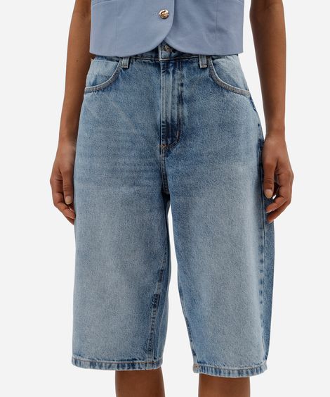 bermuda jorts feminina jeans cintura alta azul
