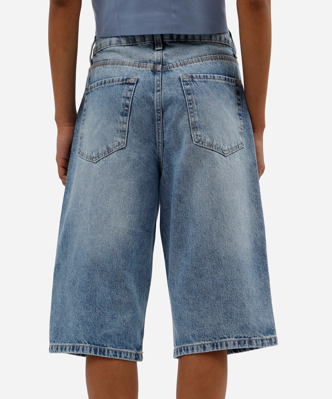 bermuda jorts feminina jeans cintura alta azul