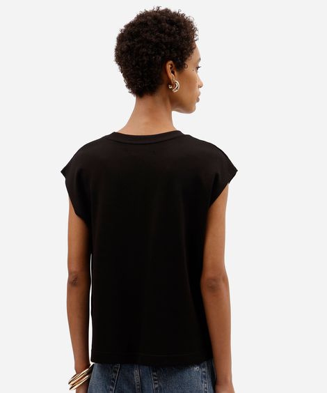 blusa muscle tee feminina com viscose decote redondo preta