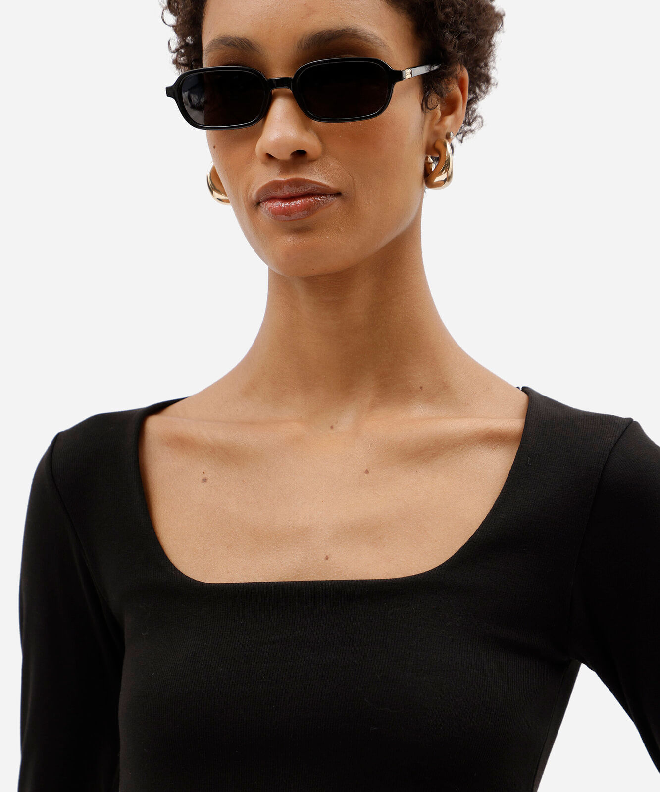 blusa feminina de algodão decote quadrado manga longa canelada preta
