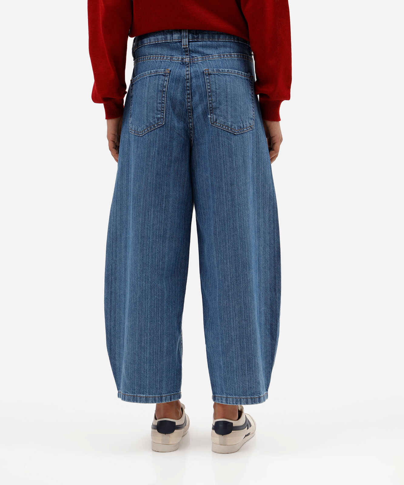 calça balloon feminina jeans cintura média texturizada azul