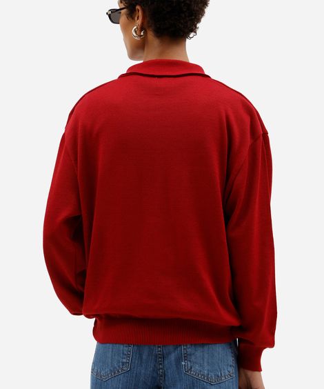 suéter feminino de tricot com gola vermelho