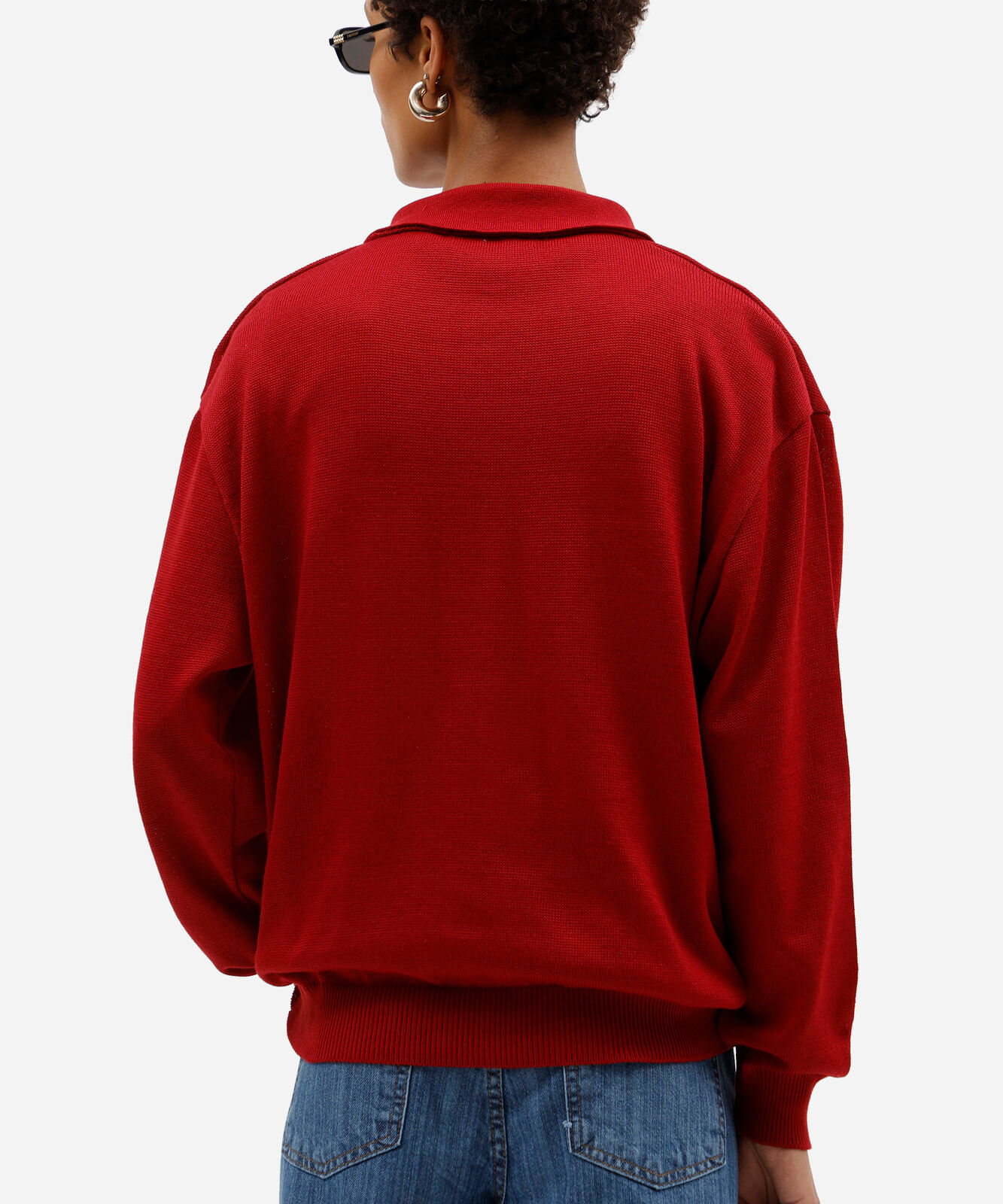 suéter feminino de tricot com gola vermelho