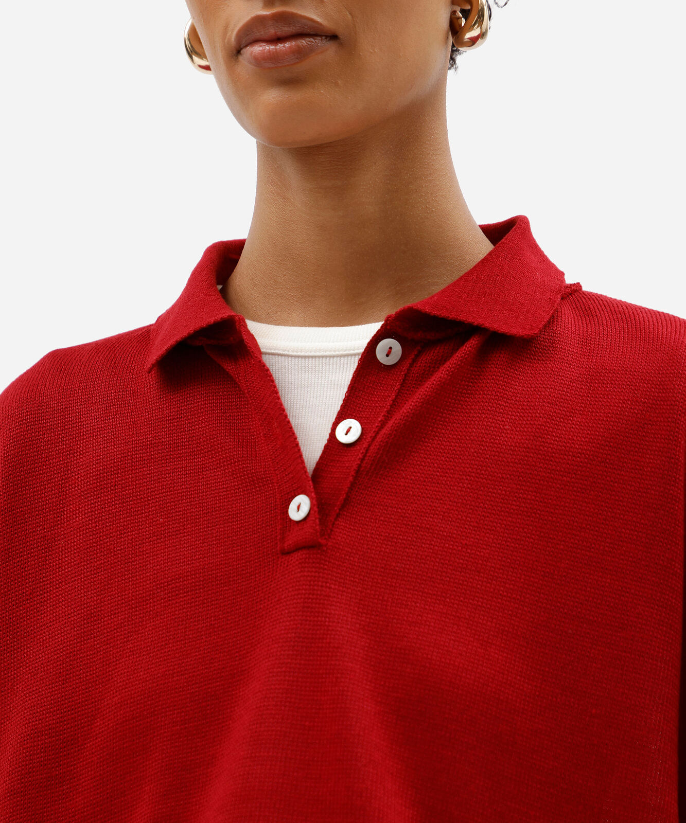 suéter feminino de tricot com gola vermelho